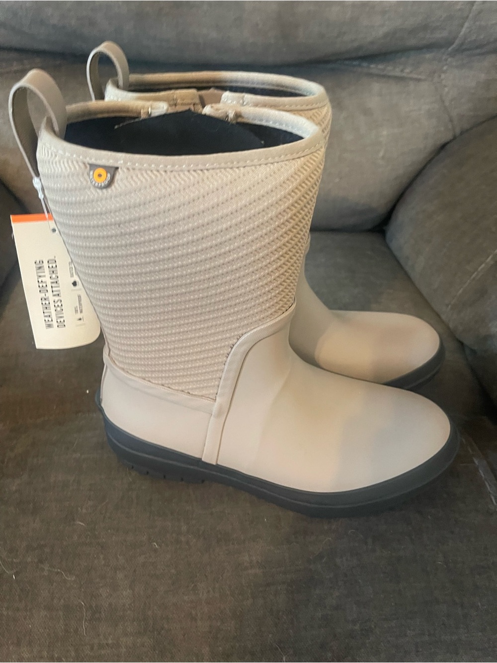 Bogs Taupe and Black Mid-Calf Winter Rain Boots